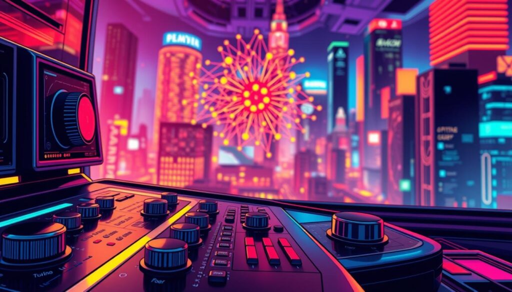 A vivid, technologically-advanced illustration of Generative Engine Optimization (GEO) techniques. In the foreground, a sleek, futuristic control panel with various dials, sliders, and buttons, representing the fine-tuning and optimization process. In the middle ground, a complex, abstract neural network visualization, symbolizing the inner workings of the generative engine. In the background, a vibrant, neon-lit cityscape, hinting at the urban, digital landscape where these techniques are applied. Dramatic lighting, with a mix of warm and cool tones, creates a sense of depth and atmosphere. The overall aesthetic is bold, innovative, and visually captivating, reflecting the cutting-edge nature of GEO.